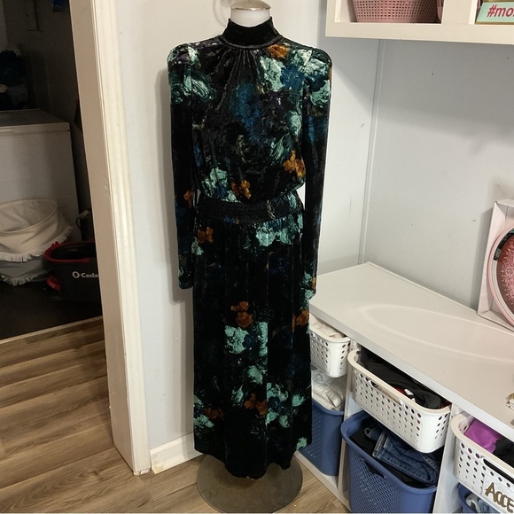 RYEGRASS Black Floral Velour Maxi Dress Size S - Picture 2 of 14